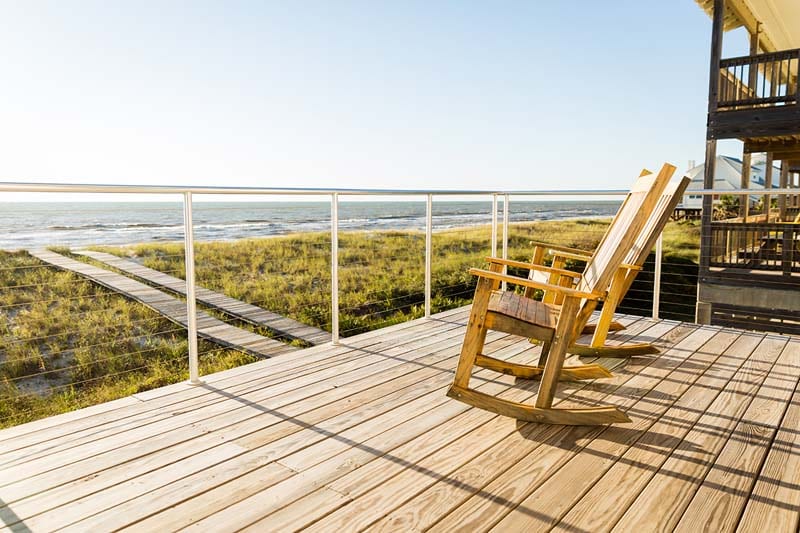 Chairs on beach deck.