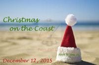 Santa Hat on a beach. Text: Christmas on the Coast, December 12, 2015.