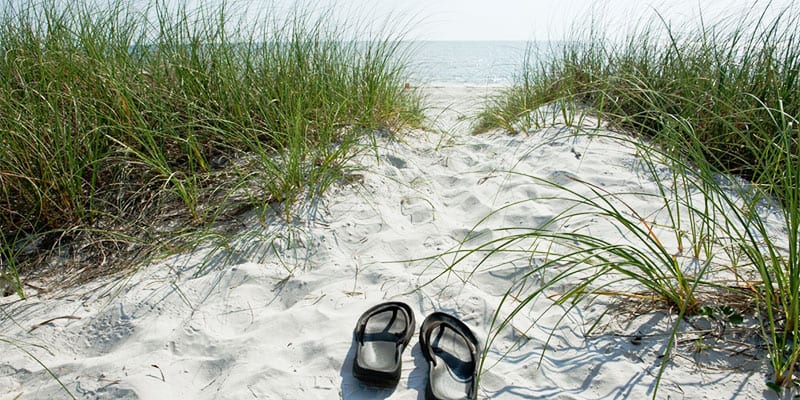 Sandals on the beach trail.